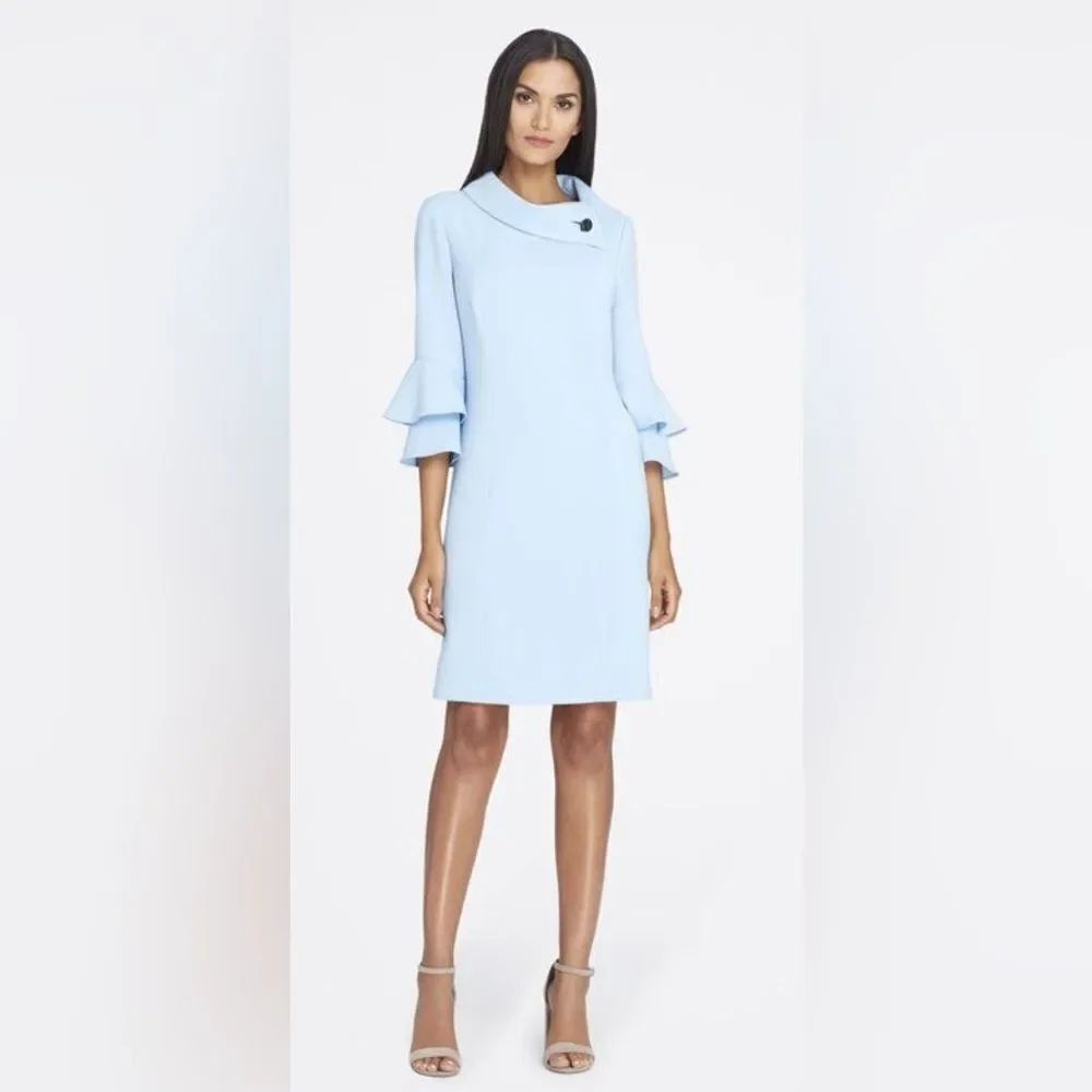 Tahari Elegant Light Blue Ruffle Sleeve Dress